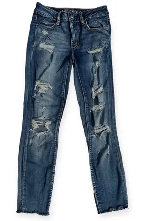 American Eagle Distressed Skinny Jegging‎ Crop Jeans Raw Hem Size 2 Normcore thumbnail 1