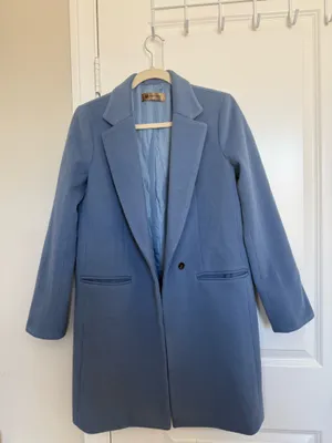 Women’s Light Blue Tailored Long Lightweight Coat with Pockets Minimalist Size S thumbnail 3