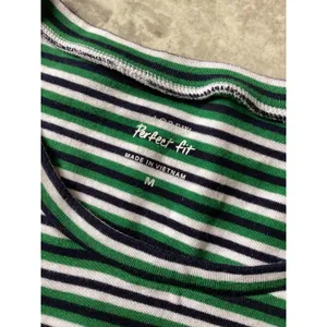 J.Crew Perfect Fit Striped Crewneck T-Shirt Green Navy White Cotton Rib M thumbnail 2