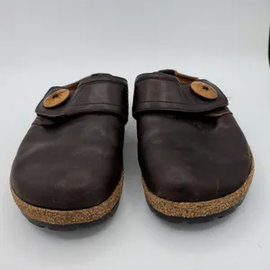 Haflinger Charlotte Brown Leather Cork Clog Mules Wood Button Womens 37 US 6-6.5 thumbnail 3