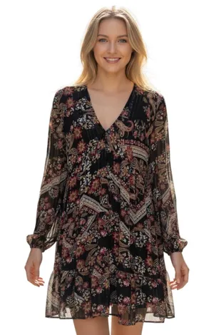 Zara Floral Paisley Print Long Sleeve‎ V Neck Mini Dress thumbnail 1