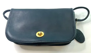 VINTAGE 90's Partners by MERVYNS Navy Blue Leather Front Flap Crossbody Purse thumbnail 1