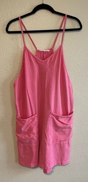 Rae Mode Pink Cotton Lycra Spaghetti Strap Pockets Romper JP5069 Womens‎ Medium thumbnail 1