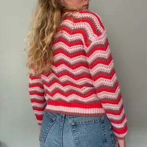 Maurice’s Red Pink Cream Chevron Knit Cardigan Sweater S thumbnail 3