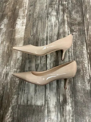 Marc Fisher Beige Patent Pointed-Toe Kitten Heel Pumps thumbnail 8