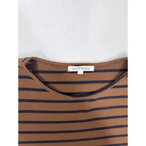 andthewhy Brown Black Striped Long Sleeve Ruffle Bell Sleeve Top Womens Small thumbnail 2