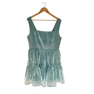 Lulus Thriving Darling Shiny Teal Blue Sleeveless Tiered Mini Dress XL Cocktail thumbnail 2