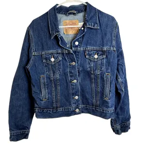Women’s Vtg Levi's 77715-4837 ICONIC Dark Wash Denim TRUCKER Jean Jacket Sz M thumbnail 6