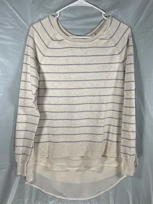 Maurices Sweater Womens‎ M Gray Purple Striped Faux Layered Chiffon Hem Pullover thumbnail 1