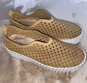 Women's Tan Slip-On Perforated Casual Sneakers thumbnail 1