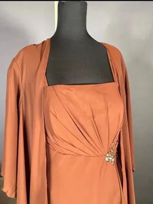 Women’s Brown Chiffon Formal Mother of the Bride Dress Draped Jacket Size 14 NWT thumbnail 2