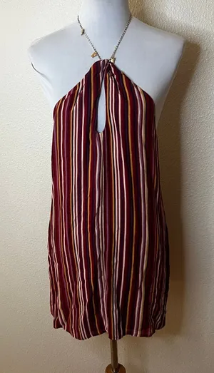 Reformation Bibi Halter Mini Shift Dress Rio Stripe NEW chain necklace WOMENS 4 thumbnail 1