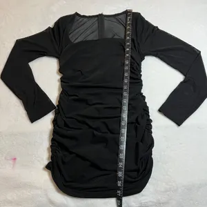 Women's Square Neck Ruched Bodycon Mini Dress Size S Mesh Sleeves Going Out Date thumbnail 9