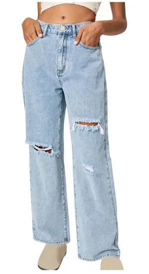 Free Assembly Jeans High Rise 90s Straight Leg Light Wash Ripped High Waist 10 thumbnail 1