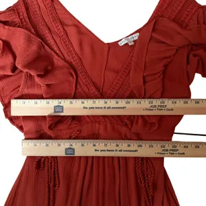 Baltic Born S Babydoll Maxi Dress Rust Tassel Ruffle Boho Rayon Lined Split‎ Hem thumbnail 12