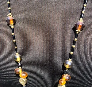Brown Gold Amber AB beaded ID Badge Holder/Lanyard 40" thumbnail 5
