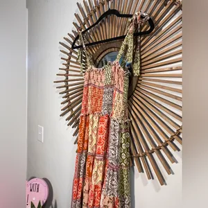 Abel the Label Bohemian Multicolor Patchwork Smocked Maxi Dress with Tie Straps thumbnail 10