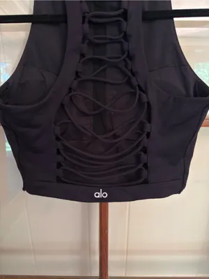 Alo Yoga Black High Neck Lace-Up Back Sports Bra Athleisure Crop Top Size Medium thumbnail 5