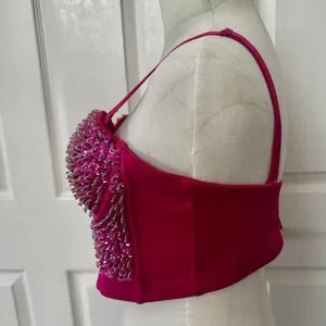 Hot Pink Sequin Beaded Bustier Crop Top Medium 38C Pink thumbnail 3