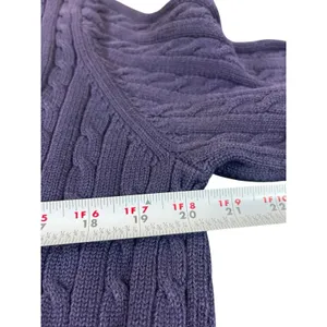 Lauren Ralph Lauren Cable Knit Sweater Deep Purple Cotton Crewneck Logo Preppy thumbnail 5