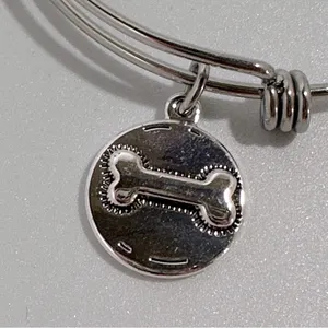 Shine I Love My Dog Silver Tone Stainless Steel Charm Bangle Bracelet Neutral thumbnail 2