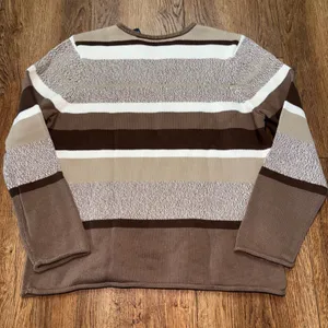 Y2K Crazy Horse Liz Claiborne Striped Sweater Womens XL Brown Cream Knit Western thumbnail 7