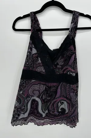 Apt. 9 Y2K Purple‎ Paisley Babydoll Top Sz Lace Trim Size M Fairy Coquette Lettuce Hem thumbnail 1