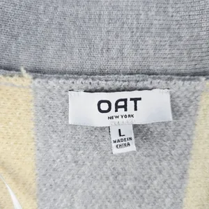 OAT New York Striped Knit Cardigan Sweater Pockets Cream Gray Women's‎ Large thumbnail 4