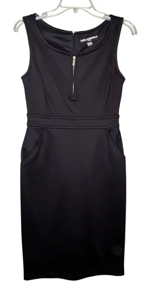 Karl Lagerfeld Paris Dress Womens 4 Sleeveless Sheath Zipper Pockets Career Work thumbnail 1