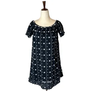 Topshop Dress Women 2 Black White Embroidered‎ Off The Shoulder Tunic Mini thumbnail 2