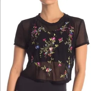 Nanette Lepore black sheer floral crop top thumbnail 2