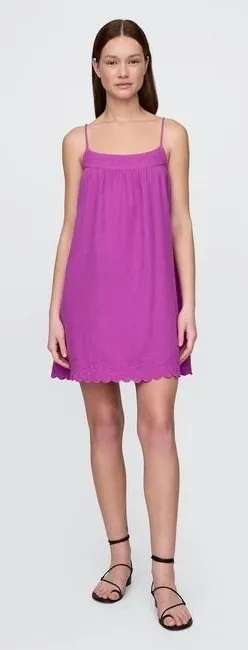Gap Swing Dress Size S Purple Cattelya Orchid‎ Cotton Gauze Embroidered Boho thumbnail 1