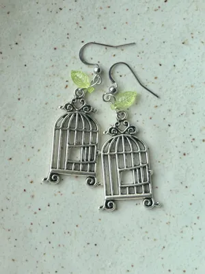 Handmade  retro whimsy goth fairy birdcage dangle earrings🕊️ thumbnail 4