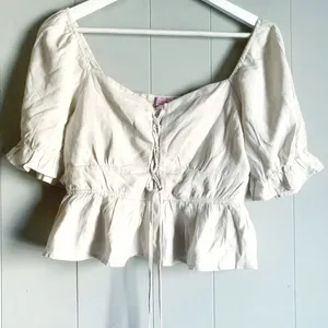 Francescas Marisa Lace Up Front Short Sleeve Blouse Top M thumbnail 3