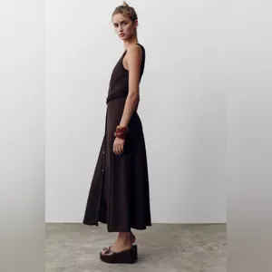 Nwt Zara Belted Midi Dress Size S thumbnail 4