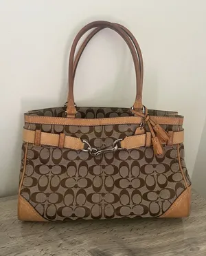 Coach Hampton Satchel Women Medium Brown Monogram Canvas Y2K Preppy 8K07 thumbnail 1