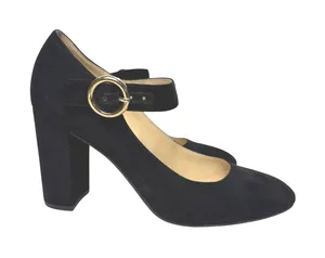 Liz Claiborne Savannah Mary Jane Pump Womens 9 Black Faux Suede 3.5" Heel Buckle thumbnail 1