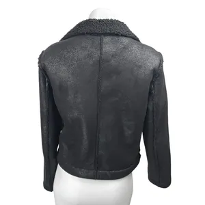 Jack BB Dakota Black Faux Leather Vegan Sherpa Fleece Zip Up Moto Biker Jacket S thumbnail 2
