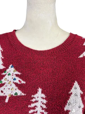 Holiday Time women's red winter tree long sleeve crewneck sequin sweater S thumbnail 5