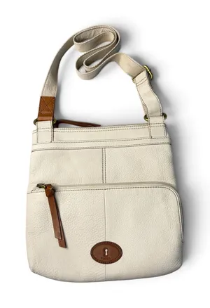 Fossil Cream Pebbled Leather Crossbody Bag Organizer Purse Off White thumbnail 1