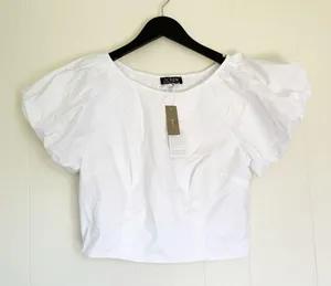 NWT J.CREW Fitted Puff-Sleeve Top White 8 thumbnail 3