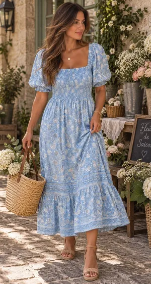 Roller Rabbit 100% Cotton Blue White Floral Maxi Dress Size Medium thumbnail 1