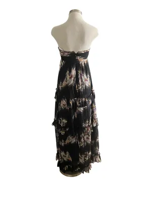 Lulus Black Floral Strapless Tiered Maxi Dress Fits Like a XS (no size tag) NWOT thumbnail 5