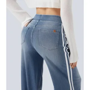 Halara Flex High Waisted Stripe Wide Leg Jeans Light Blue Wash L Regular thumbnail 8