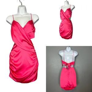 superdown Revolve Pink Satin Wrap Mini Dress XXS Coquette More to Come Denise $80 NEW thumbnail 7
