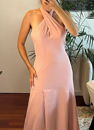 Revelry Athena maxi Gown Dress pink size 4 open back high crisscross neck thumbnail 1