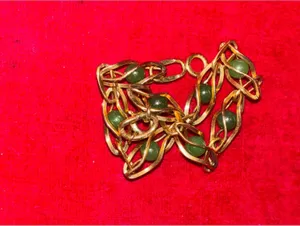 Vintage Signed KREMENTZ Gold Overlay & Green Jade Bead Bracelet 7.75” thumbnail 5