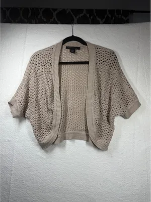 Cardigan S Beige 89th & Madison Open Knit Short Sleeve Shrug Bolero thumbnail 2