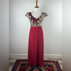 Mango Suit Burgundy Gold Embroidered Evening Gown Fits Medium thumbnail 10