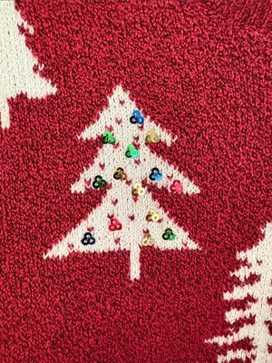 Holiday Time Red Crewneck Sweater with White Holiday Tree Motifs thumbnail 3